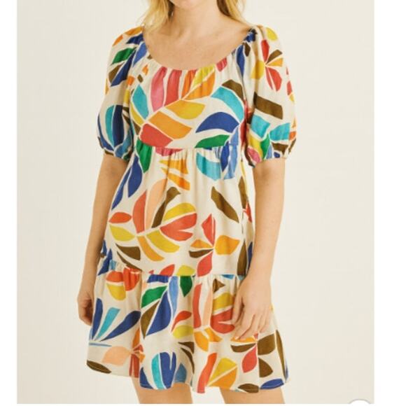 Tabitha Brown x Target XS Linen Blend Botanical Print Puff-Sleeve Mini Dress NWT - Picture 1 of 8